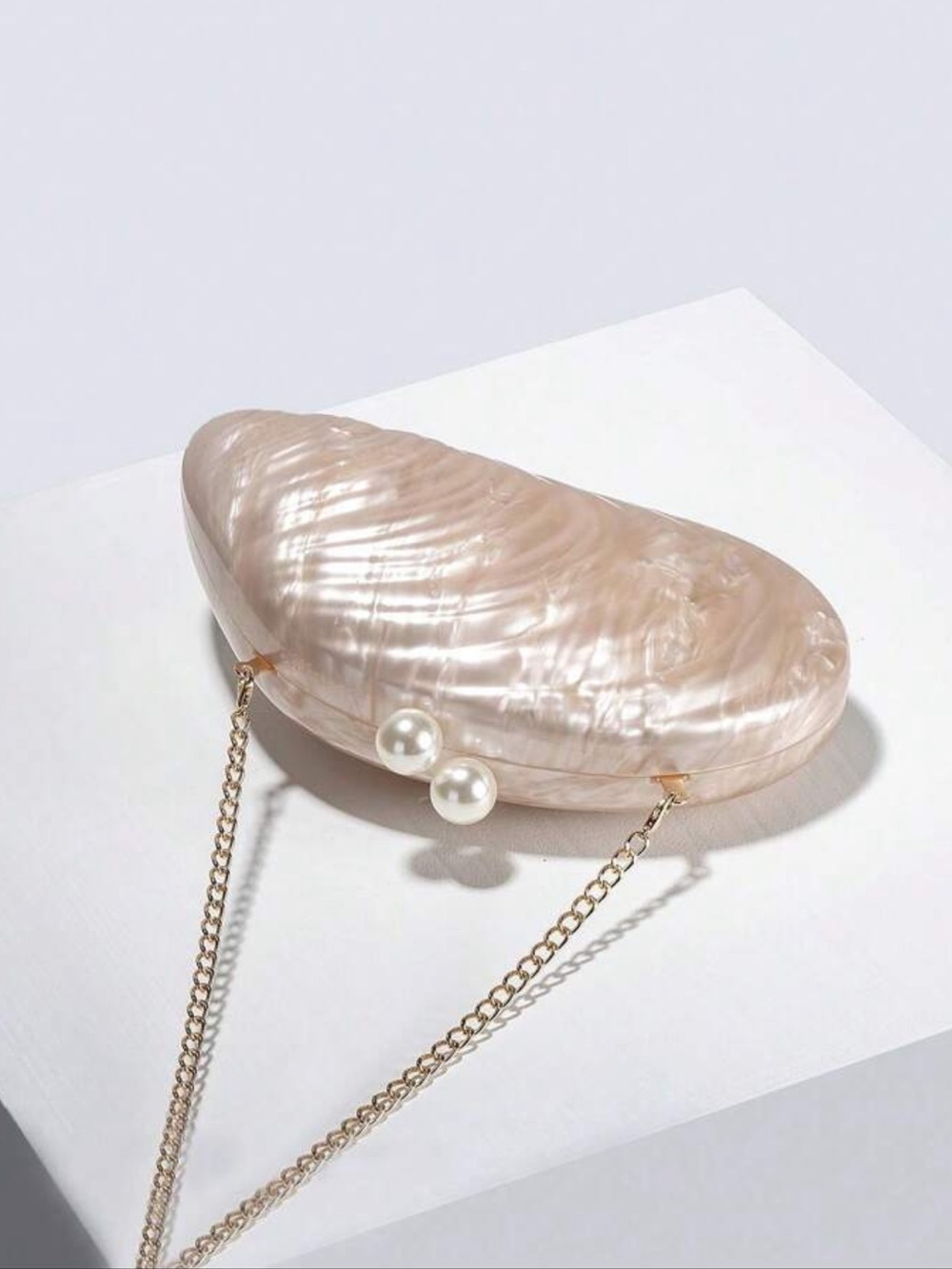 Mother of Pearl Shell Clutch Textured Handbag Purse Bag Shoulder Chain Included - Picture 4 of 5